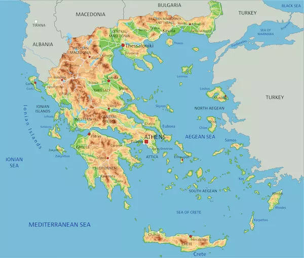 Physical map of Greece