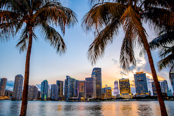 Florida Miami skyline at sunset